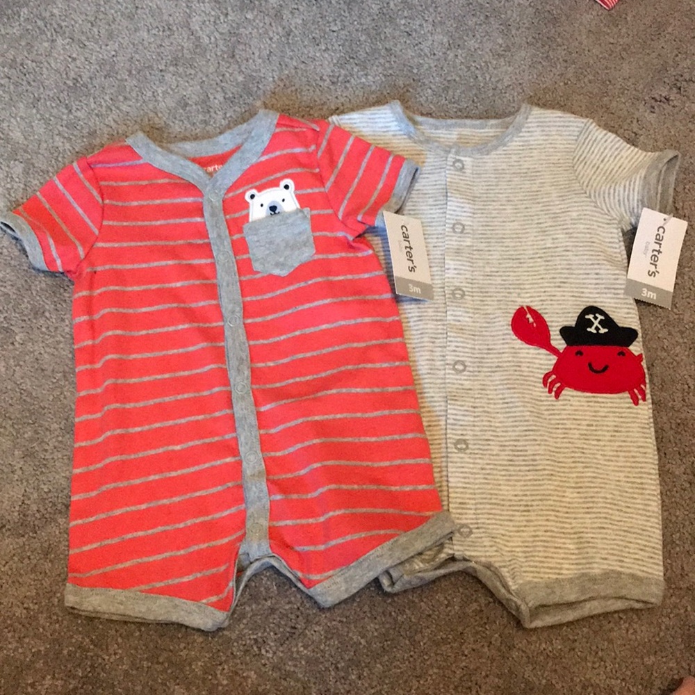 NWT Carters Bundle 3M Snap Up Rompers Baby Boy